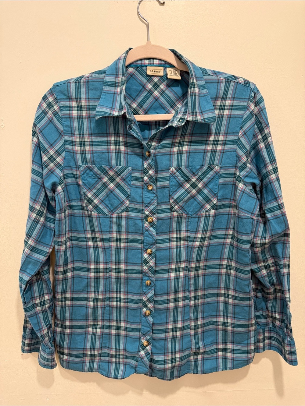 L.L. Bean Women’s Teal Blue Plaid Button-Down Shirt